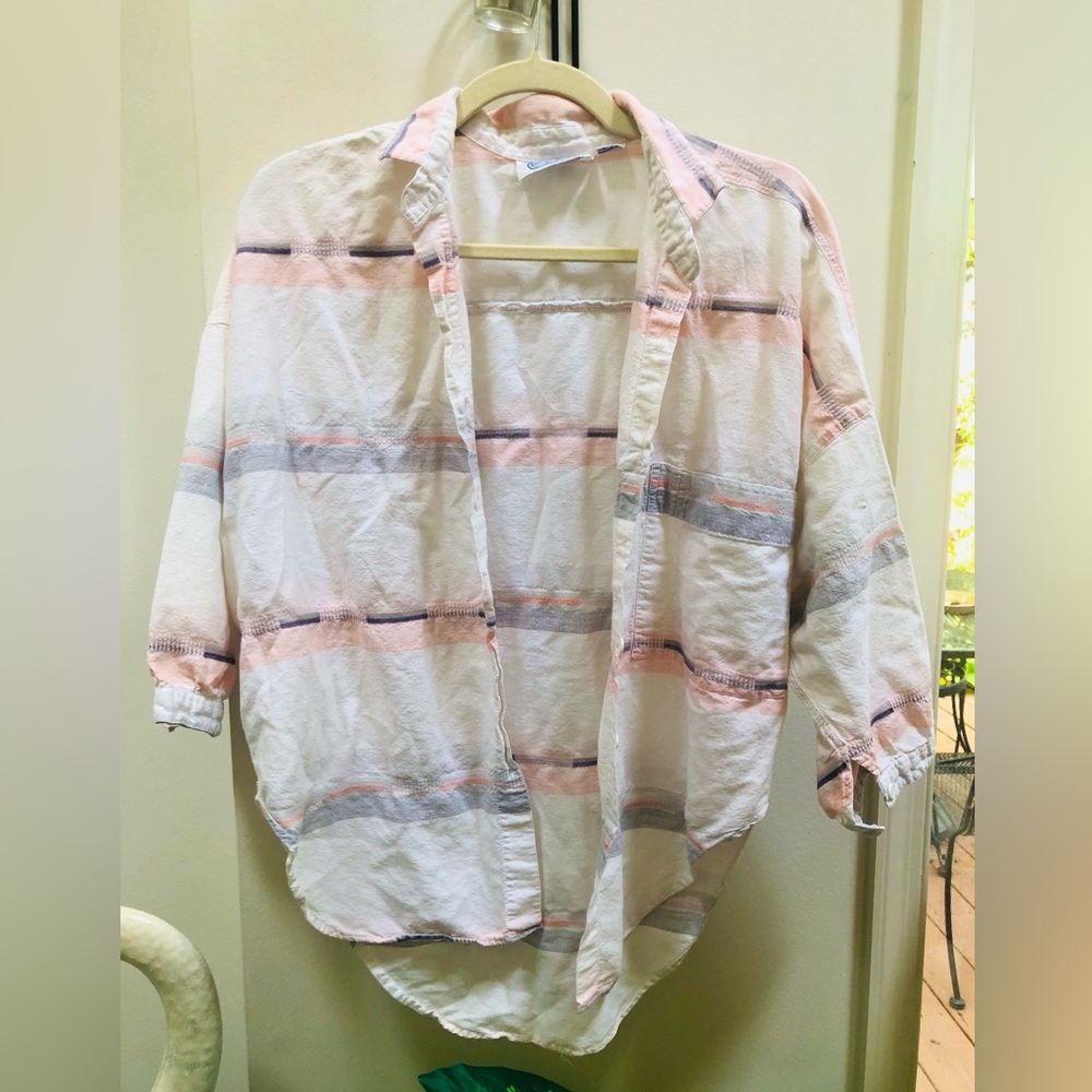 Casual 100% Cotton Pink and White Striped Shirt